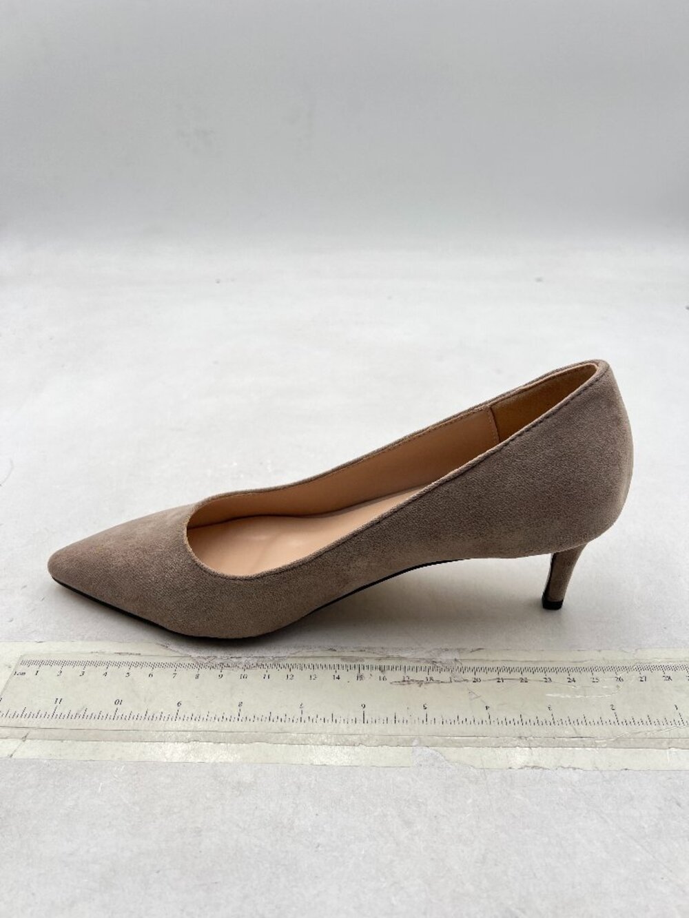 YDN Taupe Kitten Heeled Pumps Pointed Toe Dress Shoes for Office Lady Soft Suede